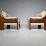 Mid-century walnut "Sapporo" armchairs by Mario Marenco for Mobil Girgi, 1970.