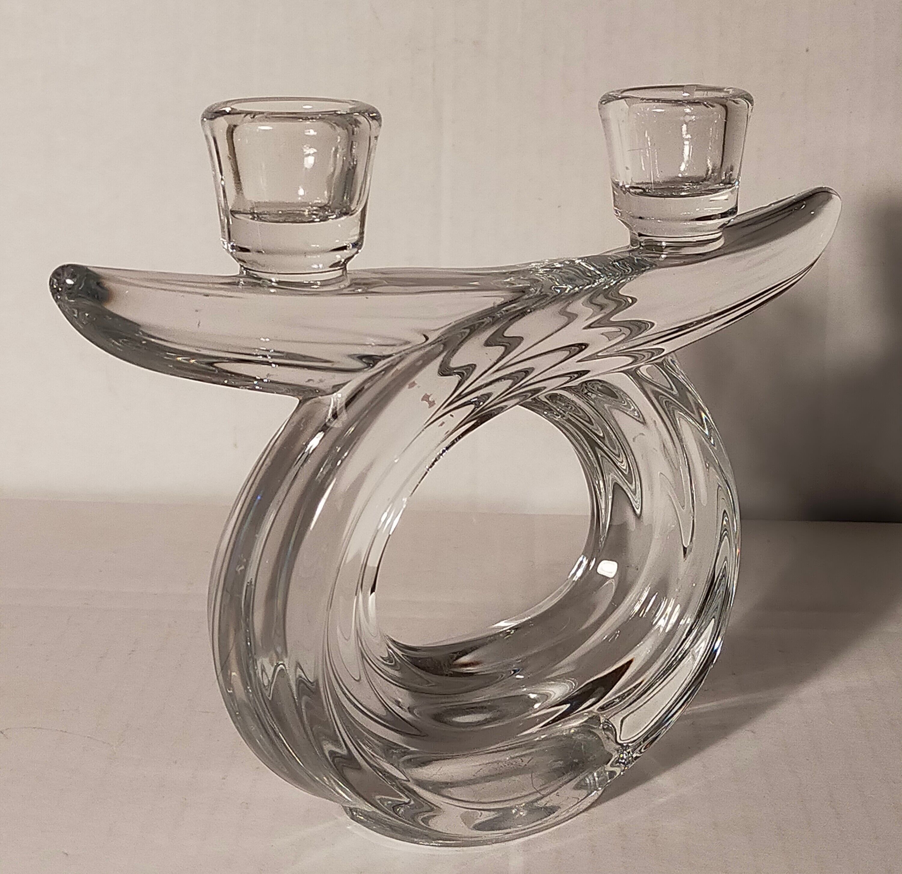 Candlestick with two arms in crystal of Vannes 60s