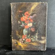 Miniature still life, oil painting signed from the 19th century, French school.