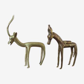 Ane et gazelle en laiton années 70