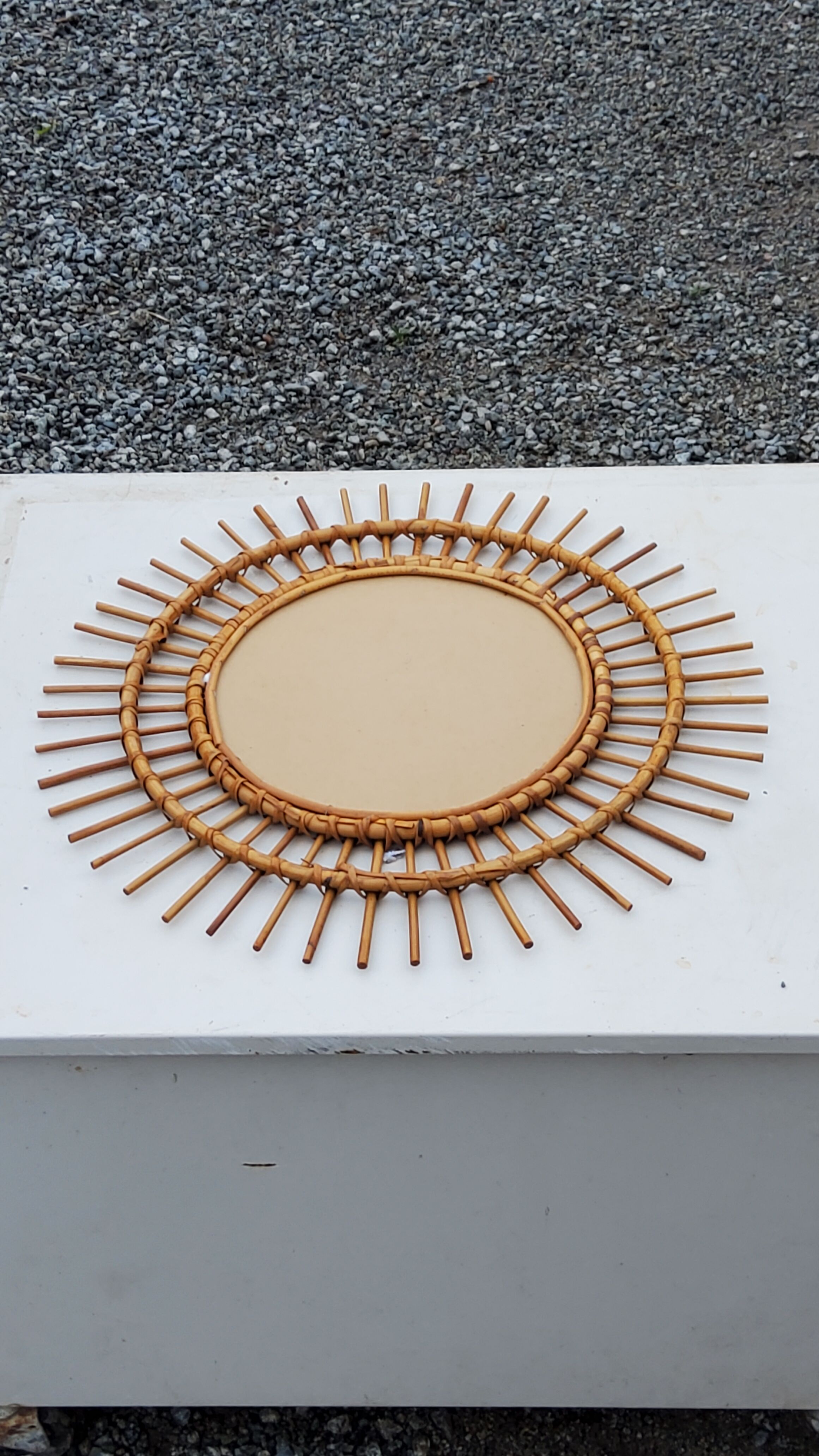 Sun mirror of the 50s in rattan