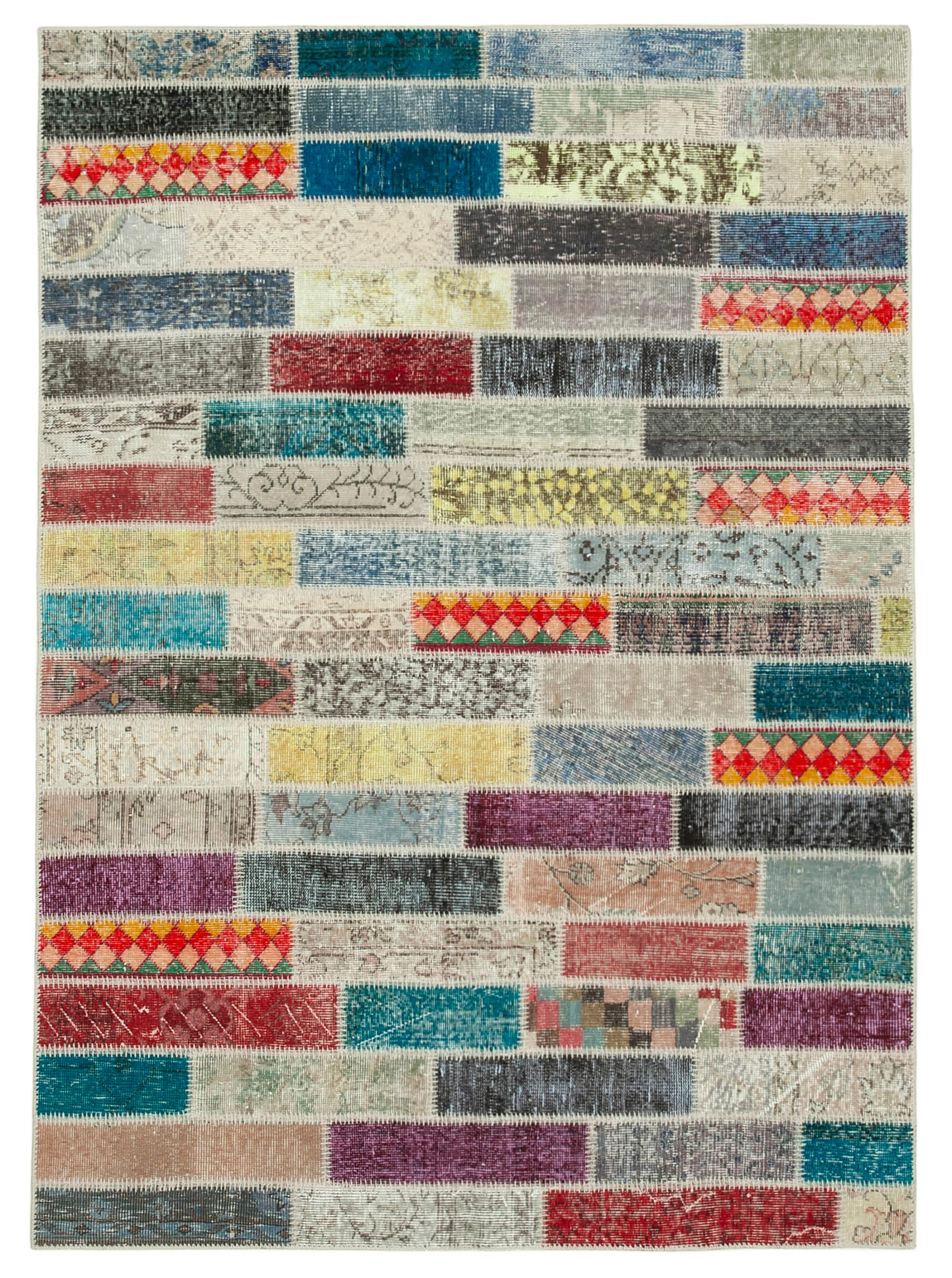 Handmade oriental contemporary 166 cm x 233 cm multicolor patchwork carpet
