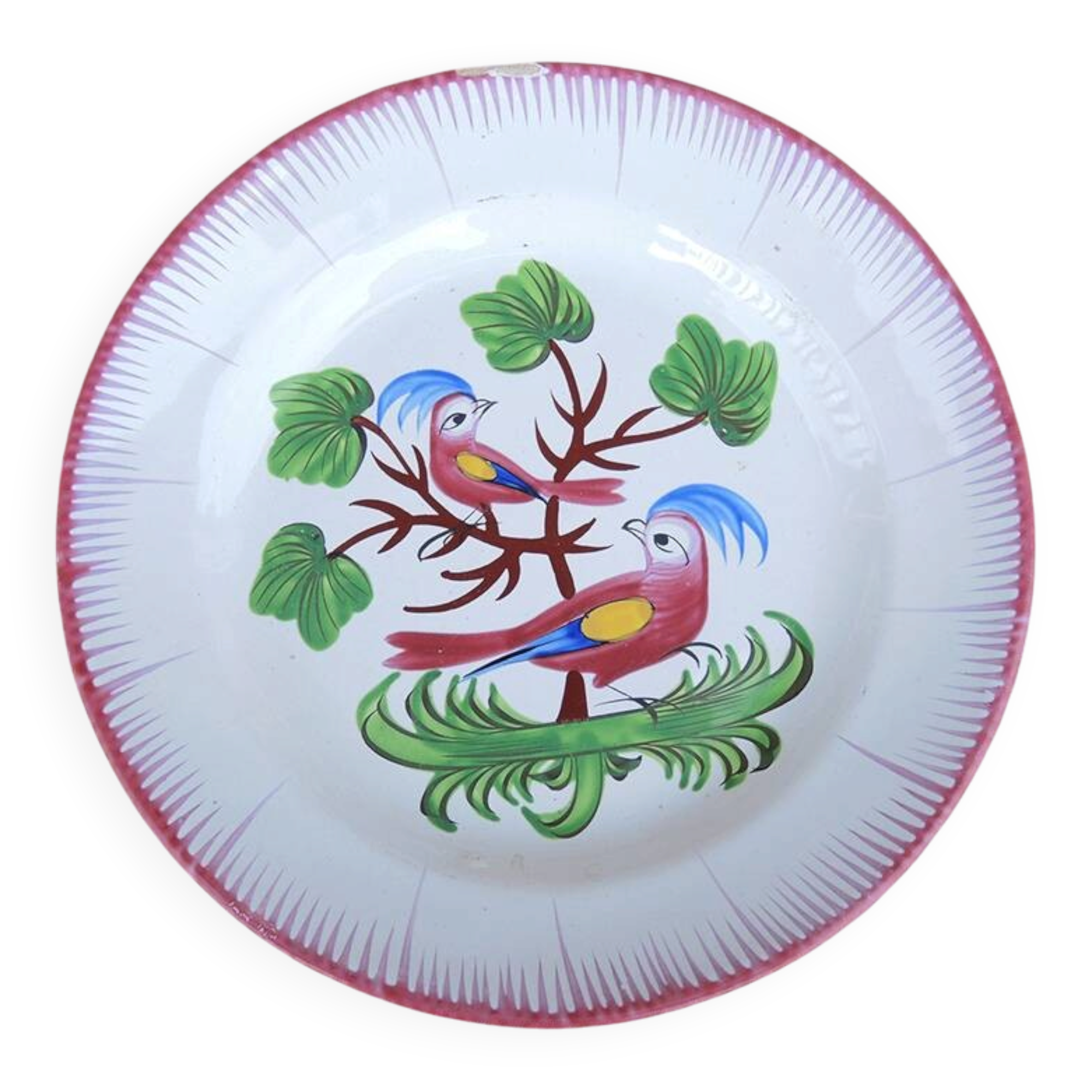 Old decorative ceramic plate: 2 birds in the tree