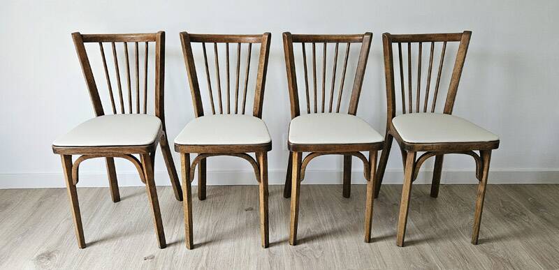 Set of 4 Baumann chairs model no. 153 – solid beech and faux leather – 1960s
