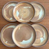 Lot assiette à dessert en grès vintage 1970 beige artisanale