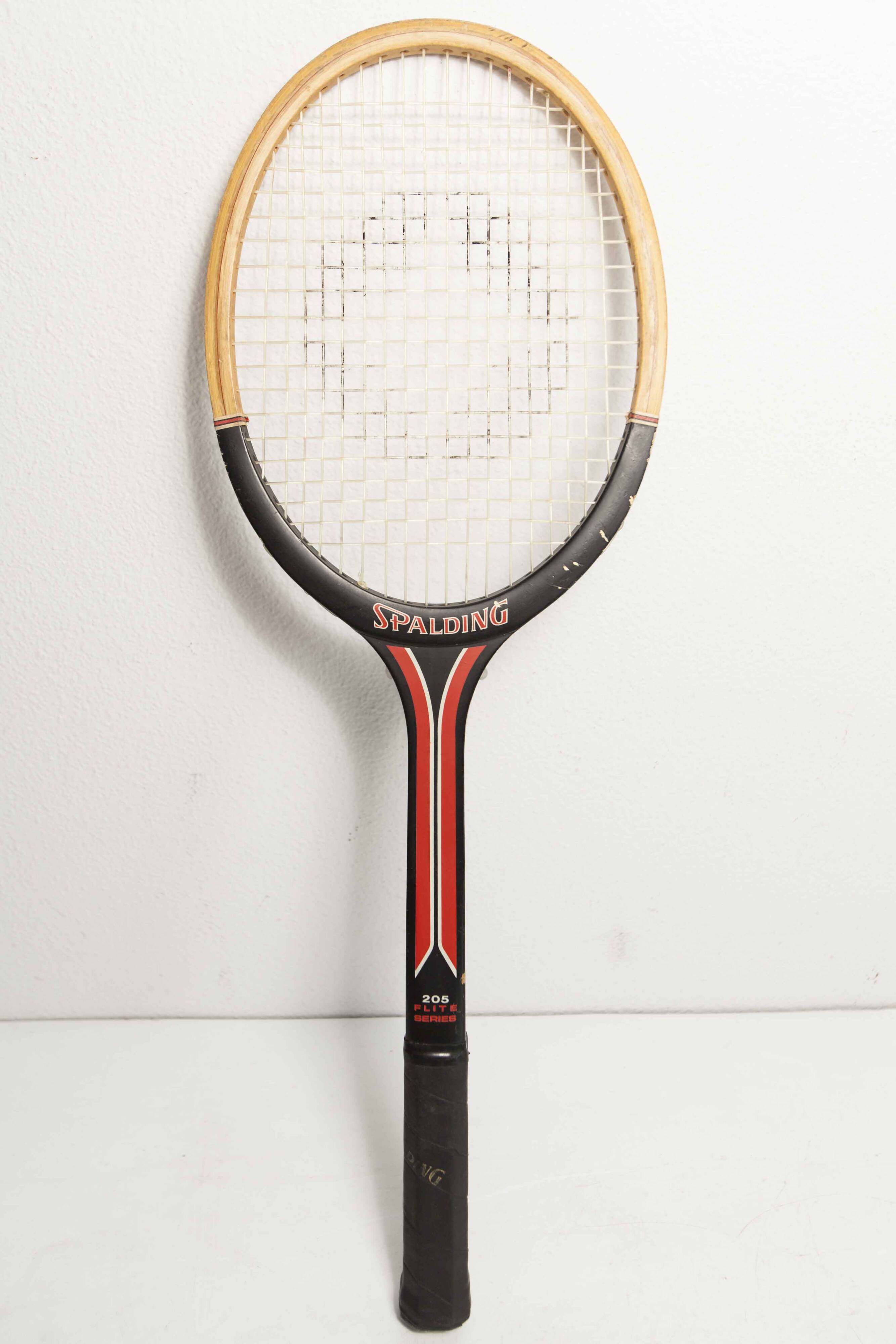 1970 Spalding black and red wooden tennis racket