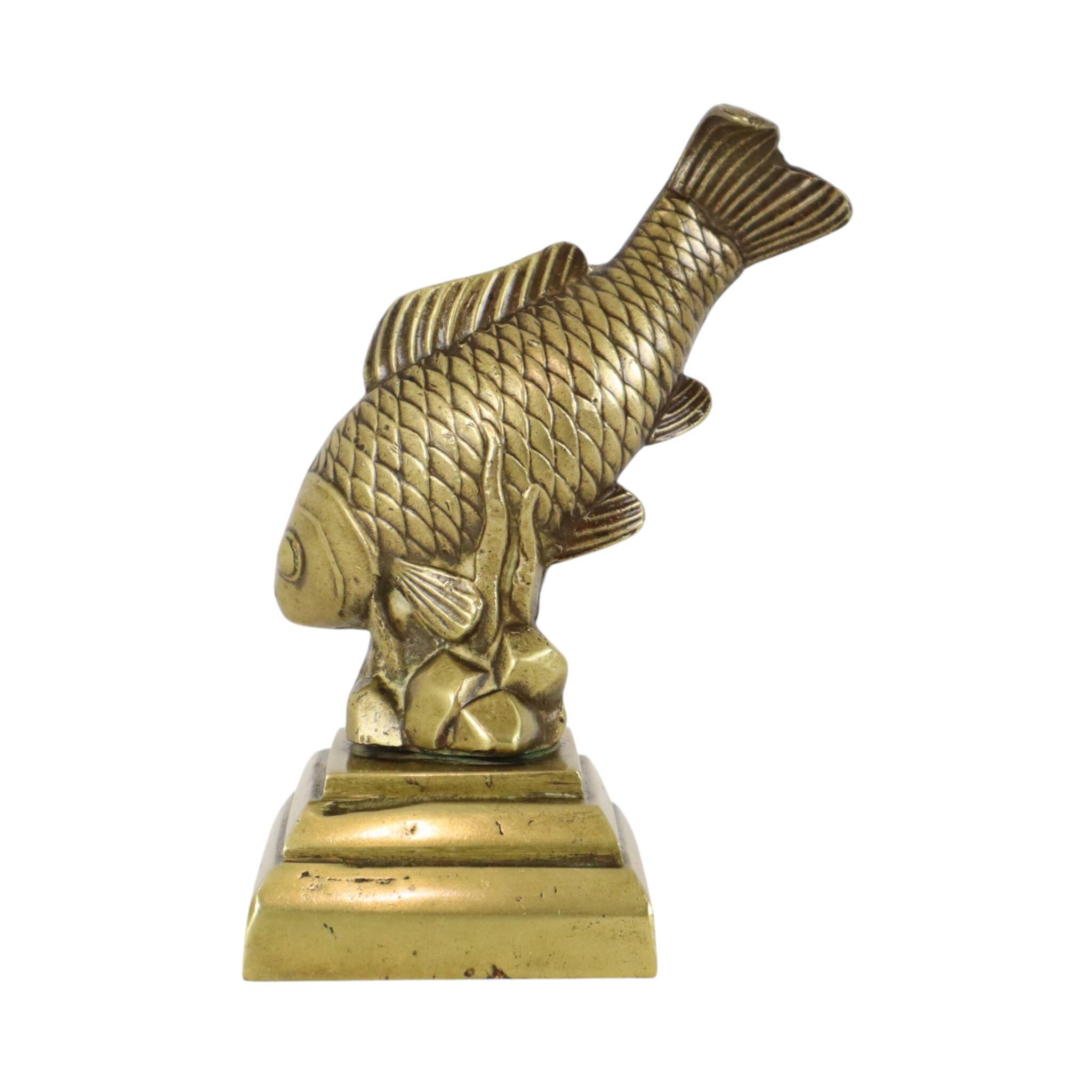 Vintage Heavy Solid Bronze Koi Carp Statue