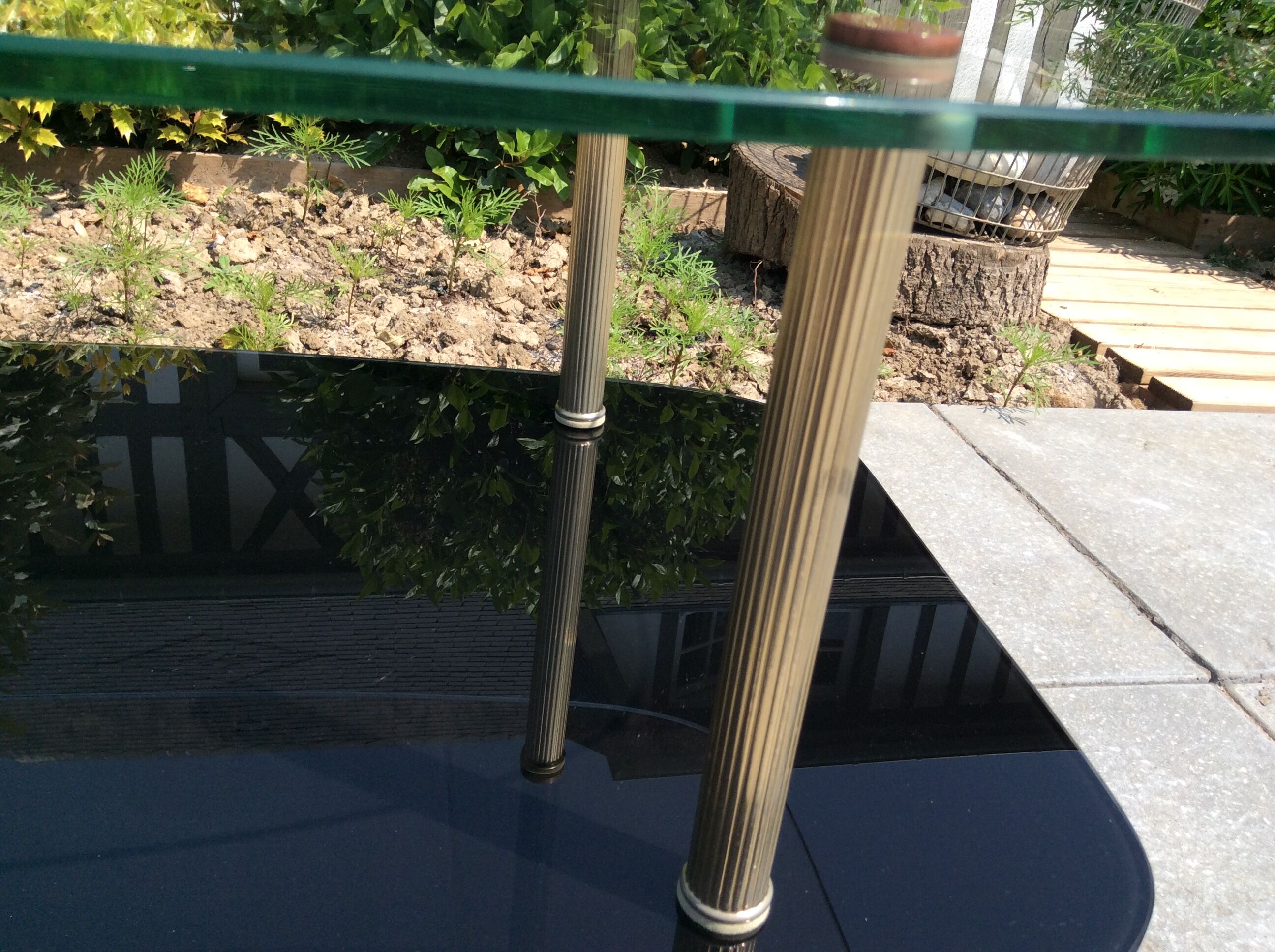 Glass and brass coffee table