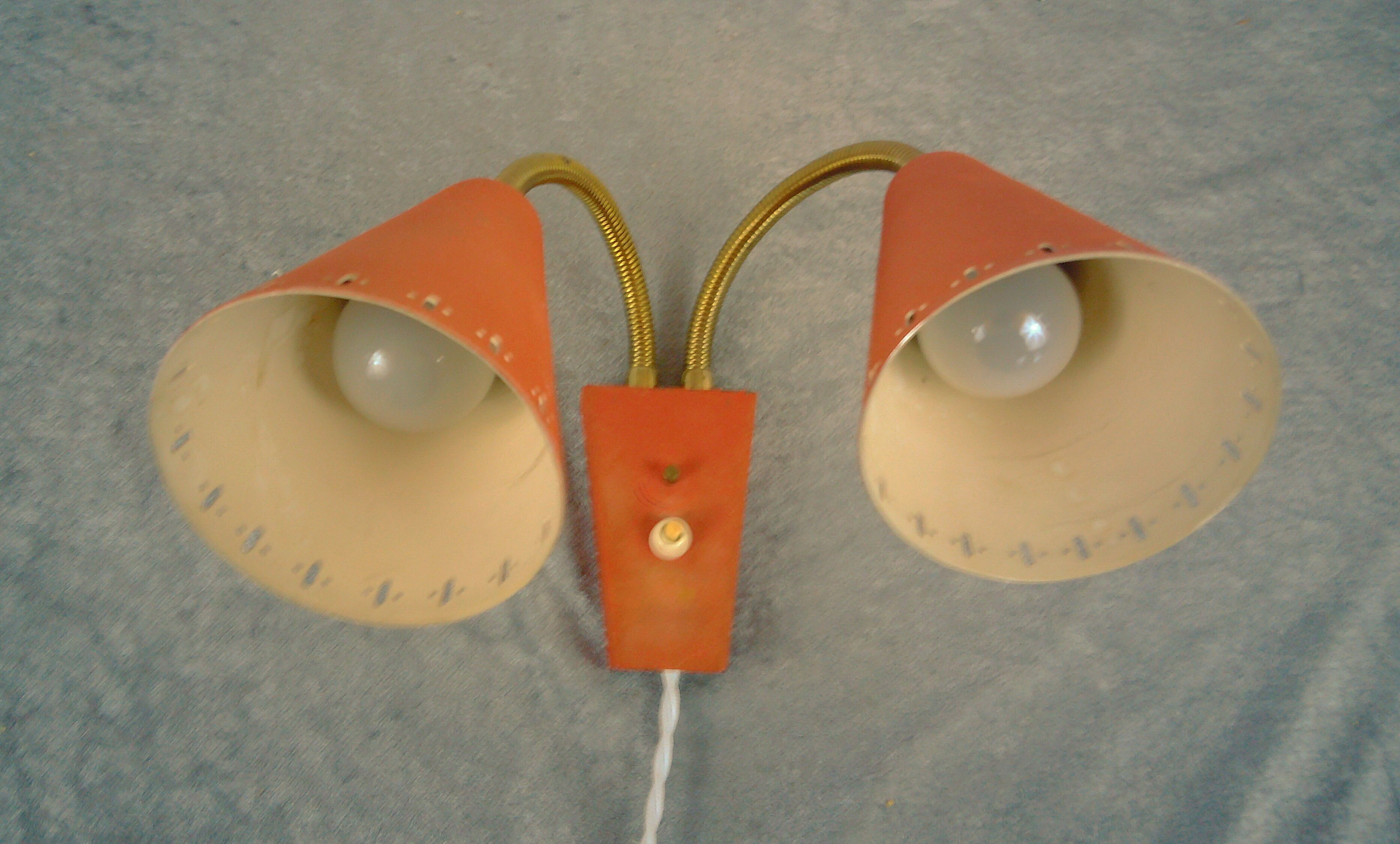 Midcentury double wallamp by Erik Wärnå for EWÅ, Värnamo, Sweden. 1950's.