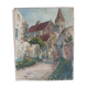 Ancient painting - Lively village street with its bell tower