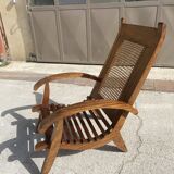 Ensemble de 4 fauteuils vintage en canne et latte de bois 1950