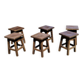 6 tabourets bois rustique brutaliste