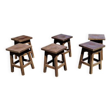 6 rustic brutalist wooden stools