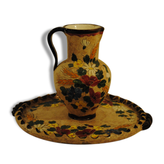 Pitcher and plate signed Vallauris Jérôme Massier(1854-1917)