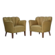 Années 1960, paire de fauteuils danois, laine d'ameublement verte, pieds en frêne.
