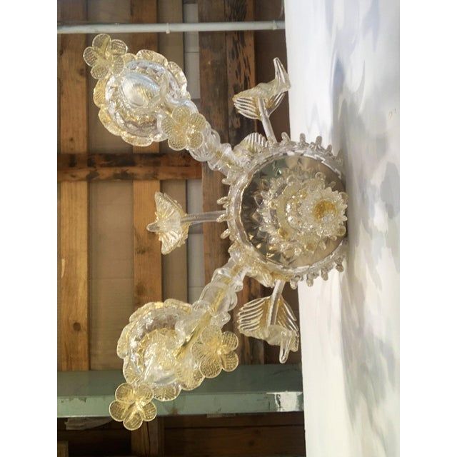 Contemporary Floral Transparent-Gold "Ca' Rezzonico" Murano Glass Wall Sconce