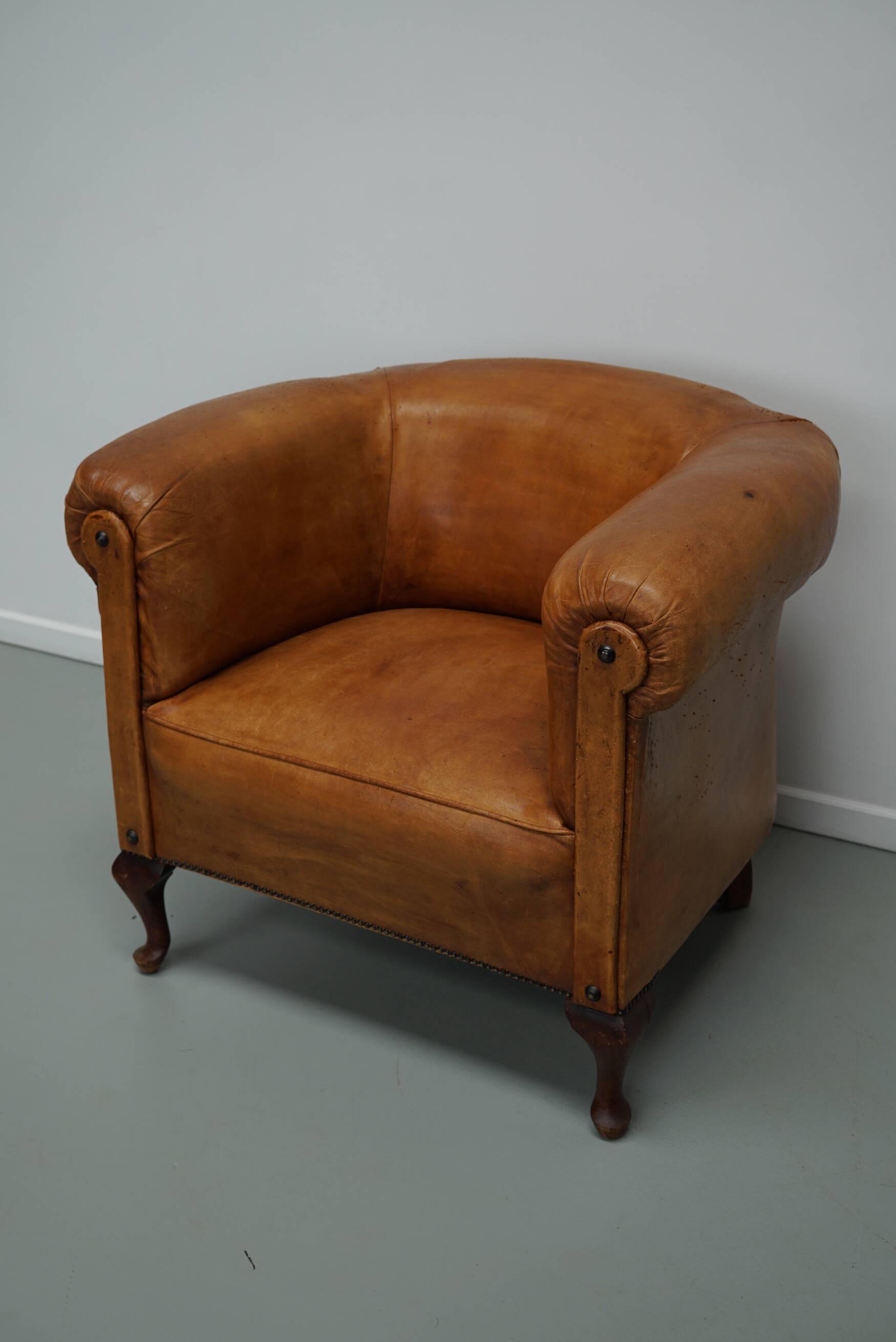 Fauteuil Club Vintage en Cuir Couleur Cognac, Pays-Bas