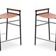 Contemporary bar stool in natural tobacco leather and black metal.