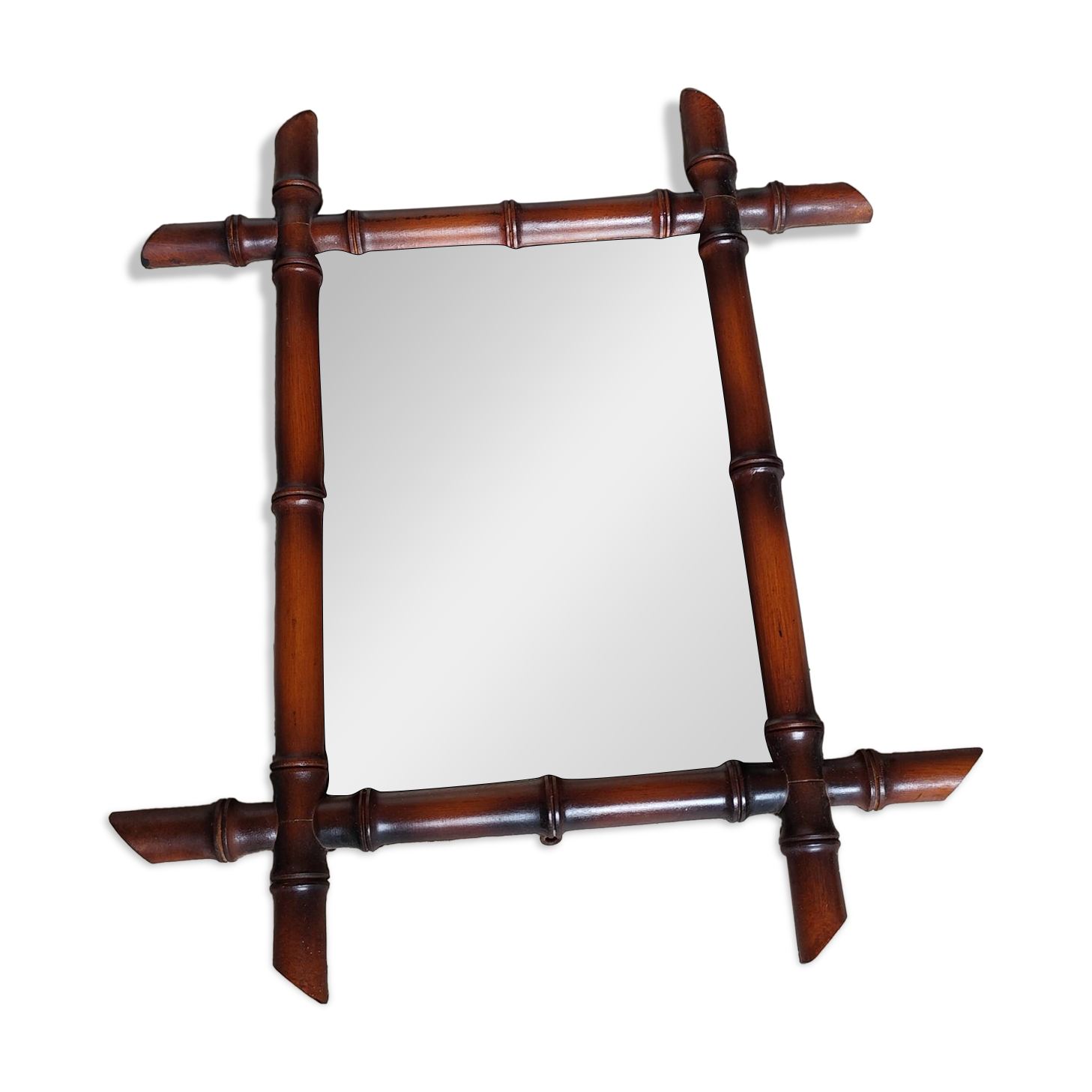 Miroir bambou ancien vintage 50x42cm