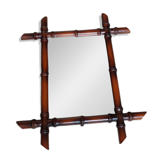 Miroir bambou ancien vintage 50x42cm