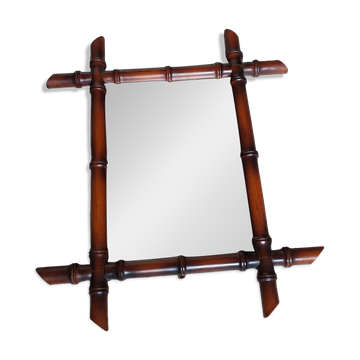 Miroir bambou ancien vintage 50x42cm