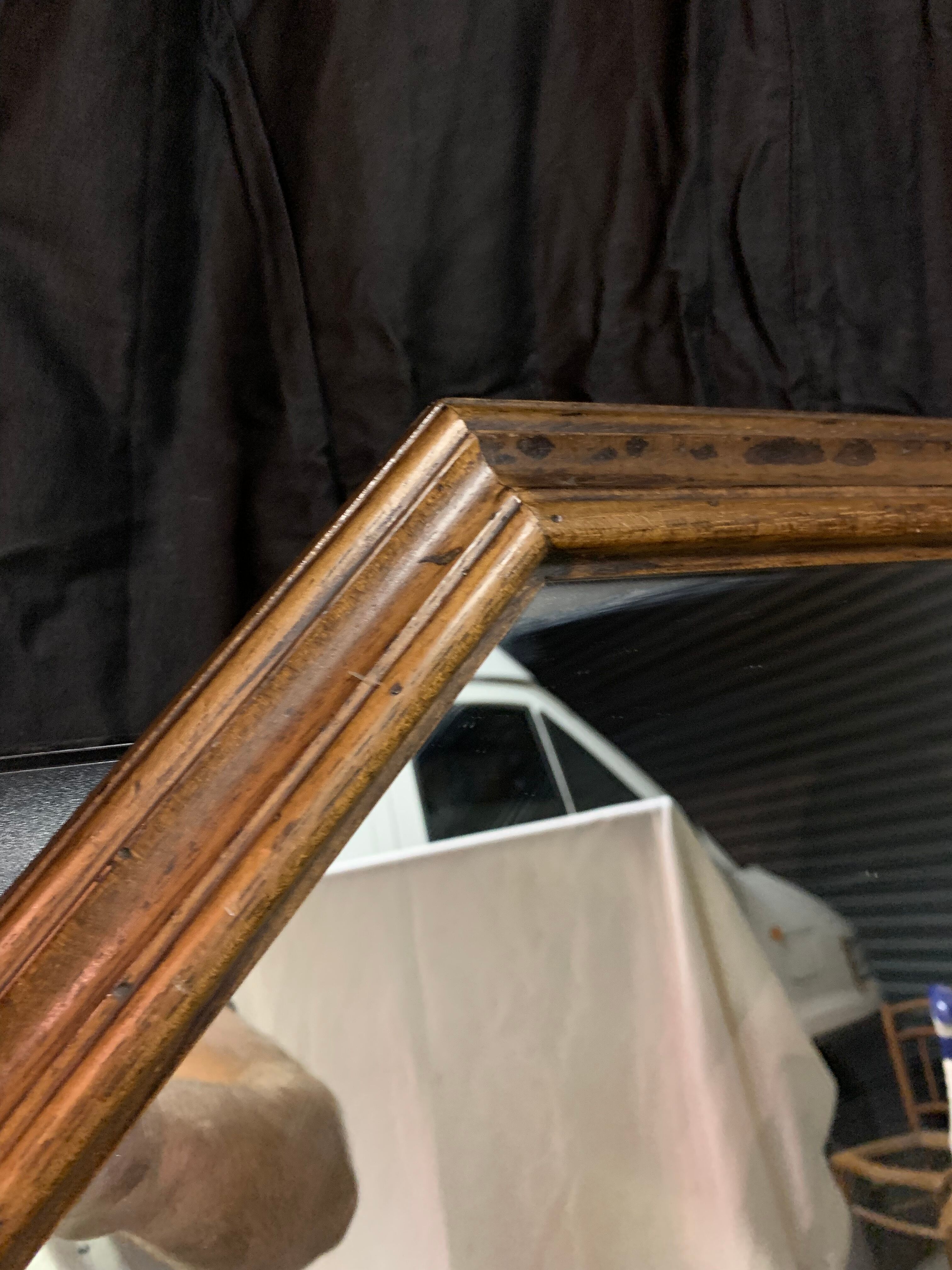 Octagonal vintage wooden mirror