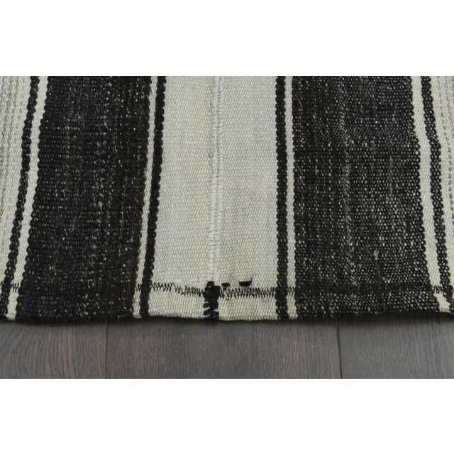 Black Beige Kilim Handmade Wool Antique Area Rug 186x291