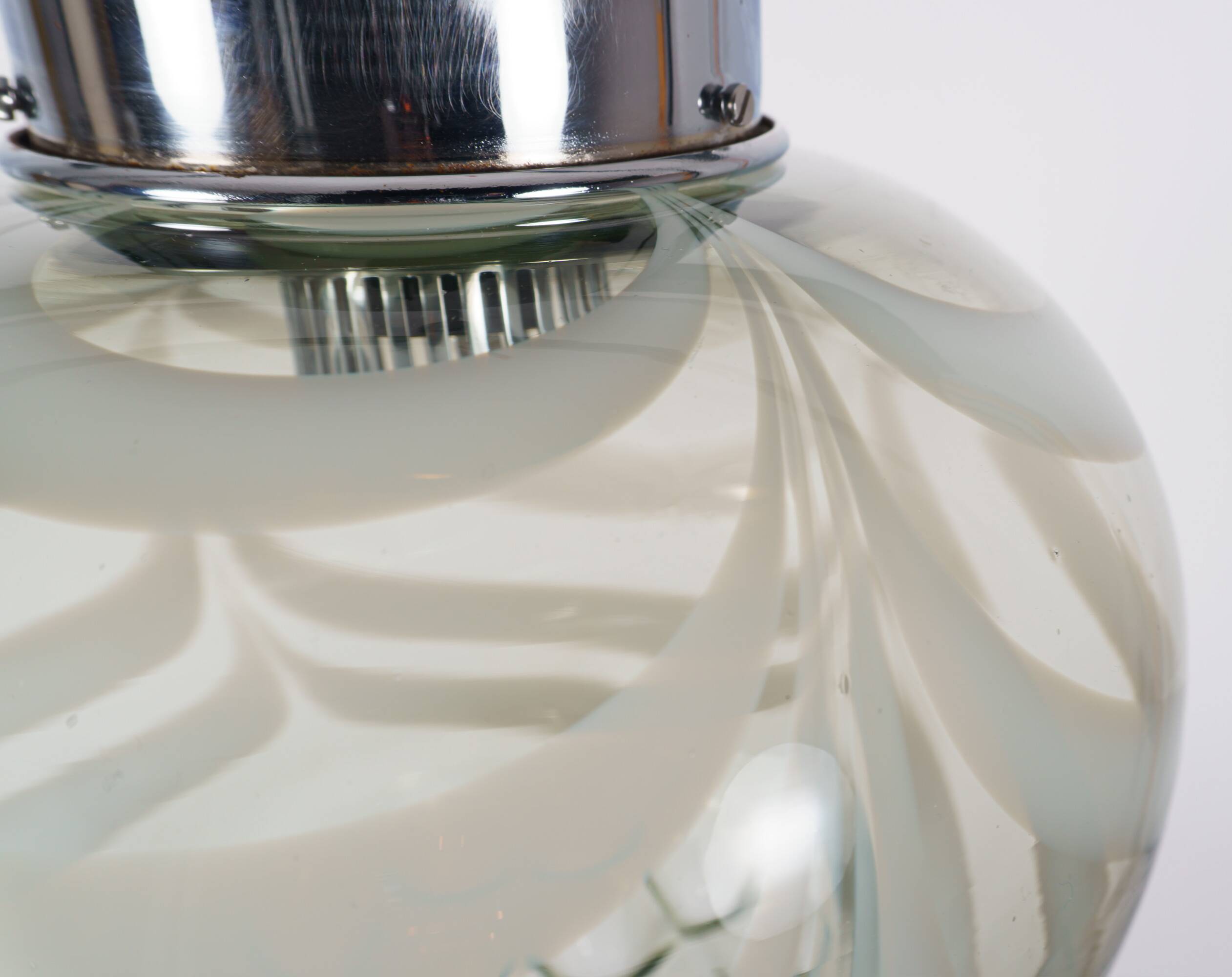 1970s Smoke Grey Textured / Striped Murano Italian Glass Pendant Lamp