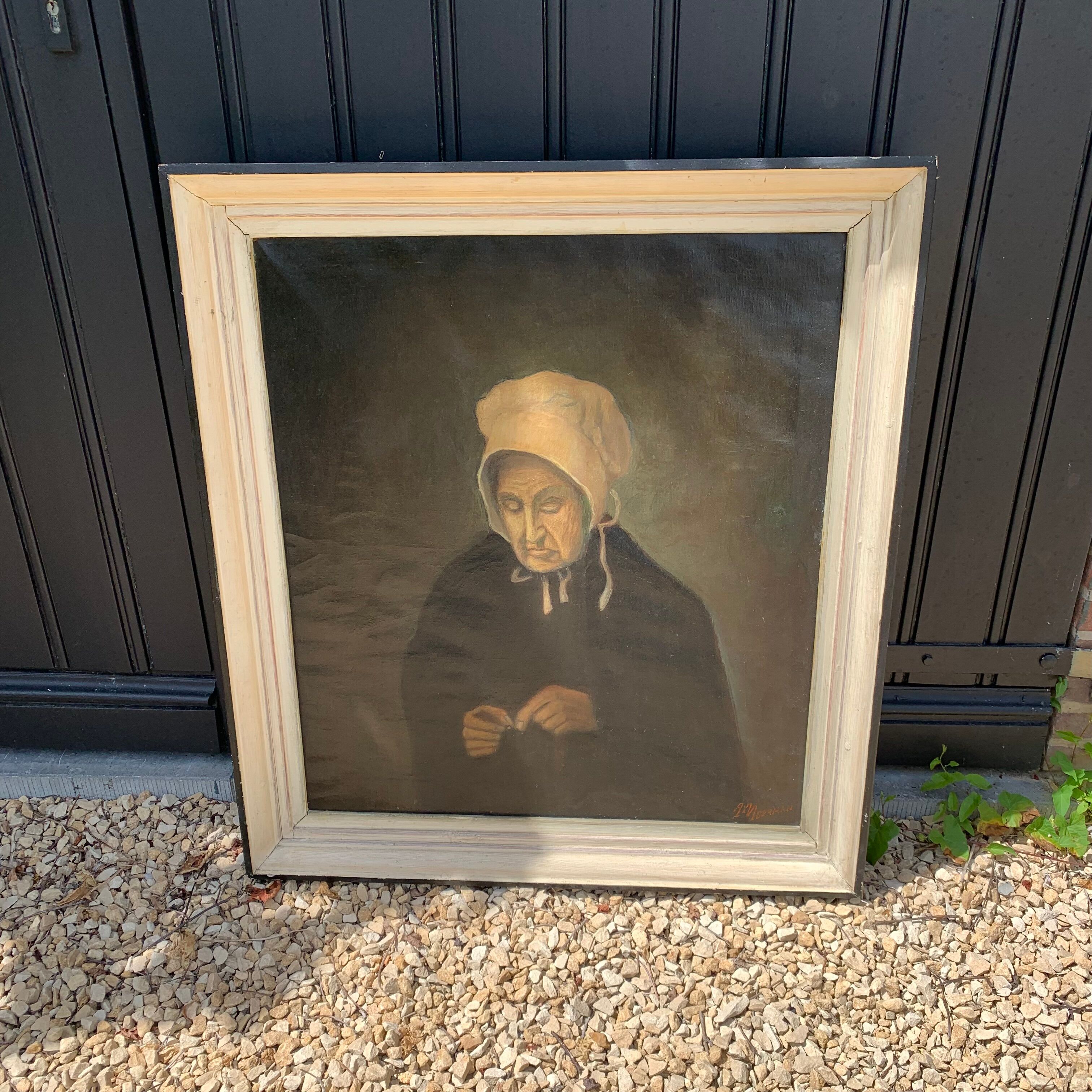 Portrait de dame signé "la tricoteuse"