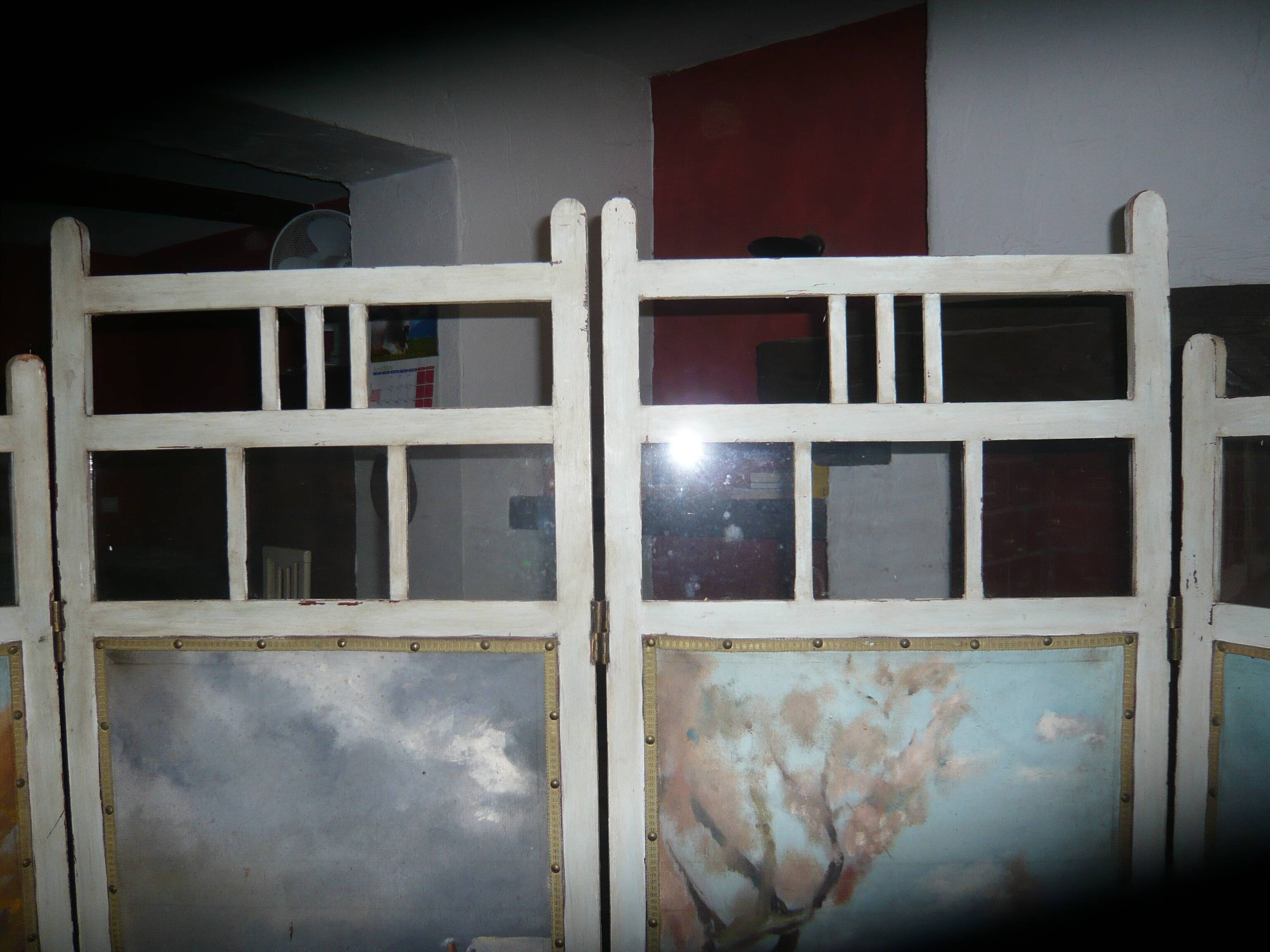 Screen XIX, four painted panels, rural decor. Art Deco style.