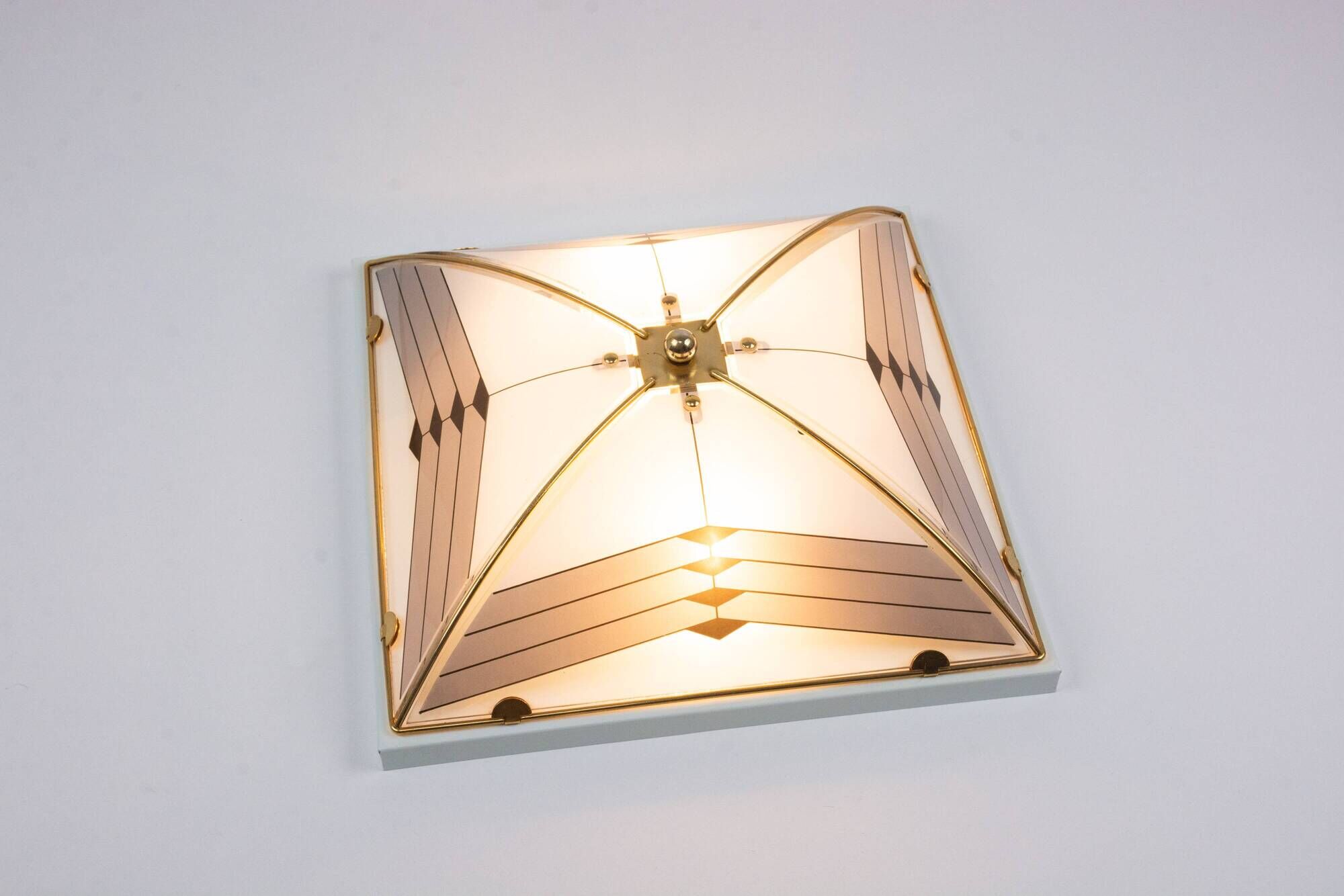 Vintage Art Deco Style White And Gold 1980s Ceiling Or Wall Lamp