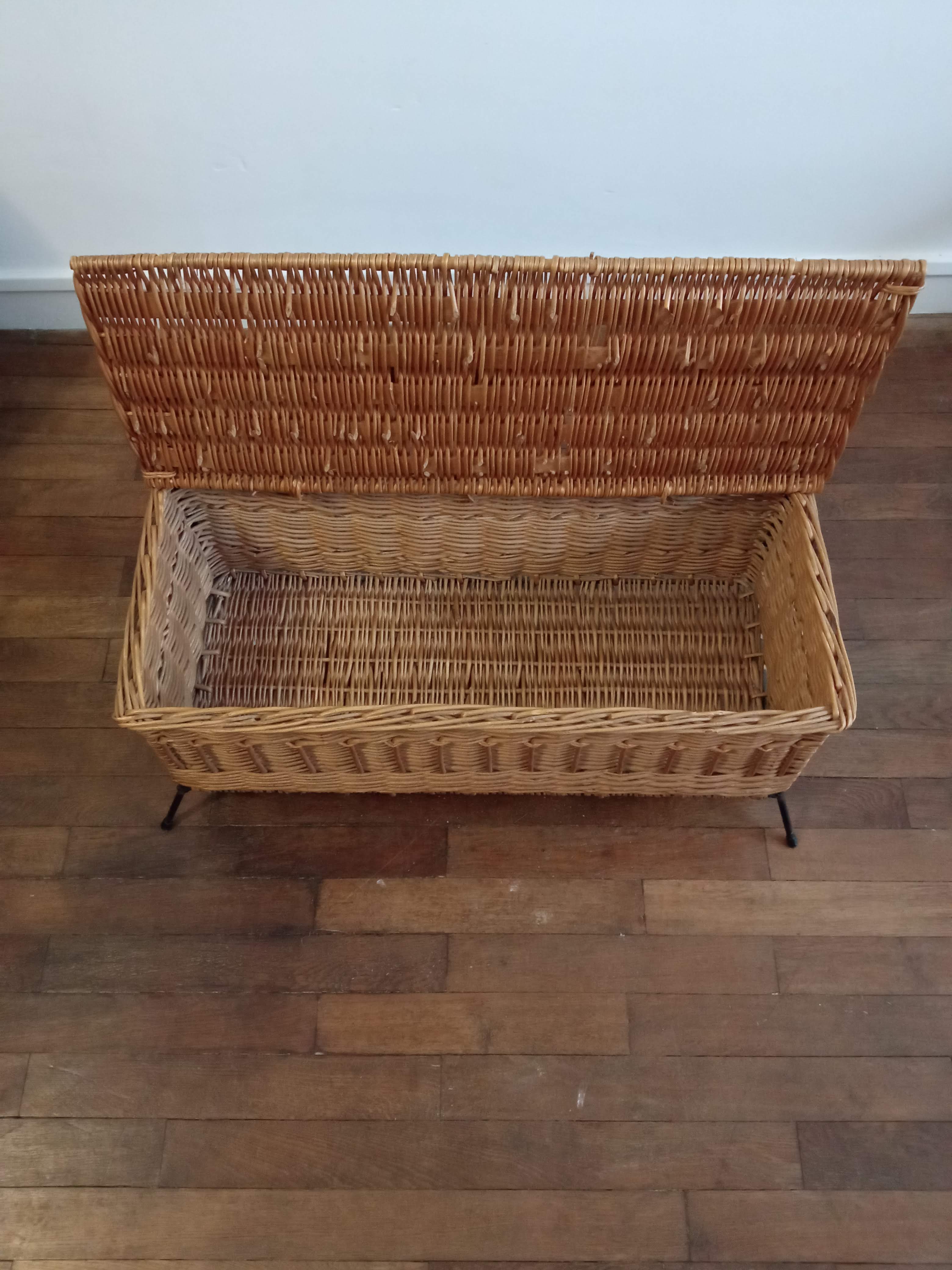 Vintage rattan and metal box