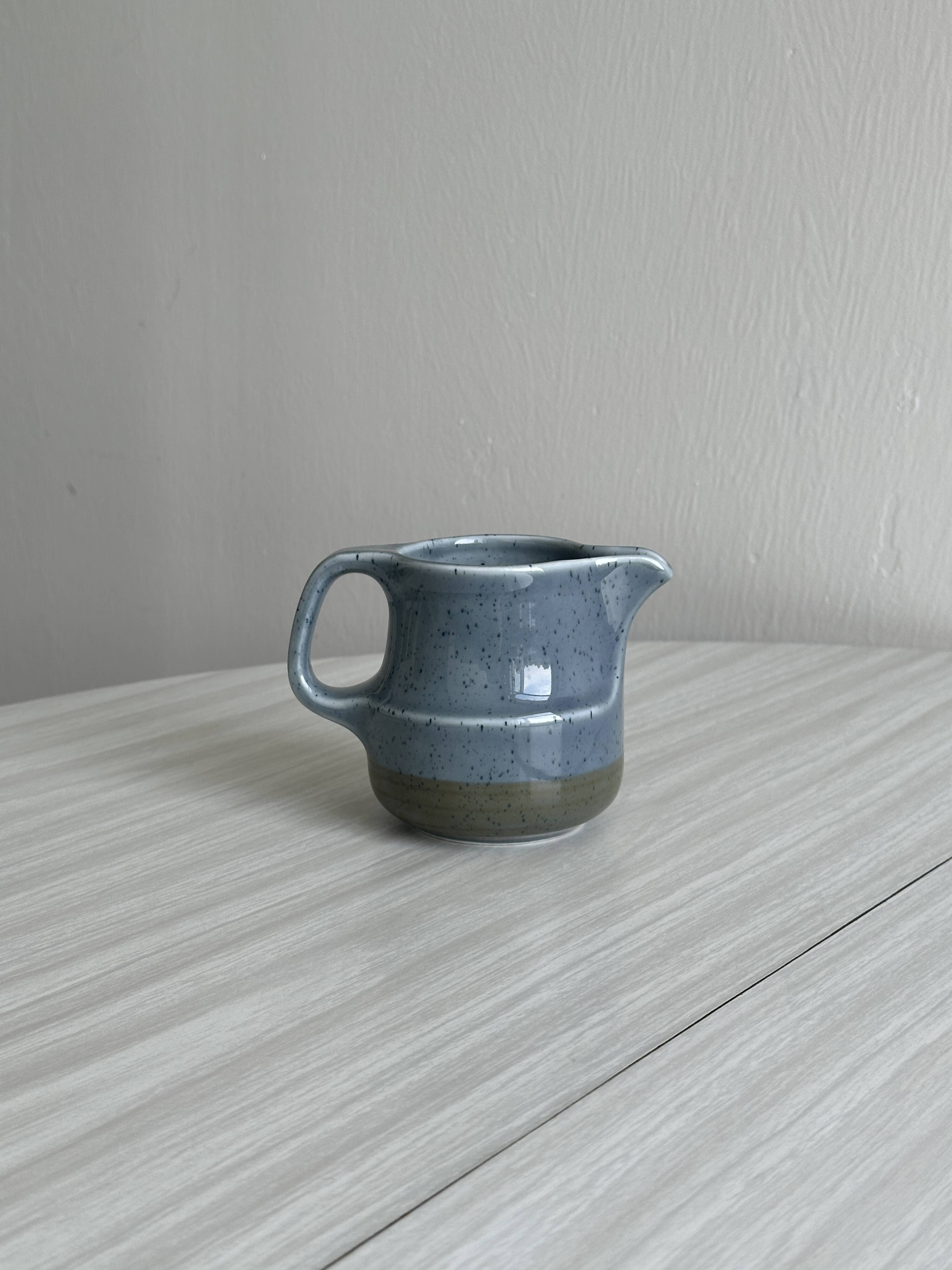 Small sauce boat, blue speckled ceramic creamer