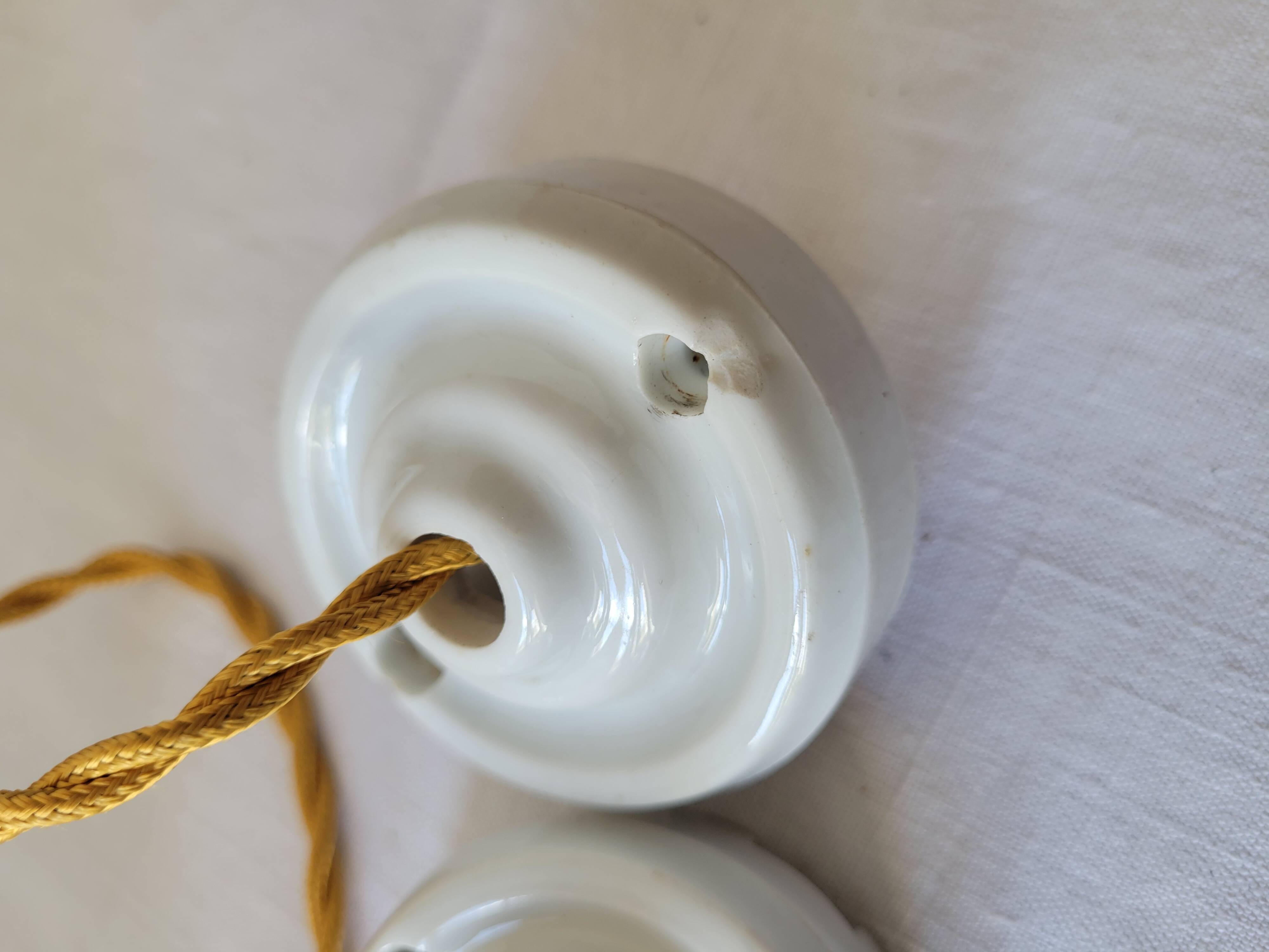 Duo of white opaline pendant lights