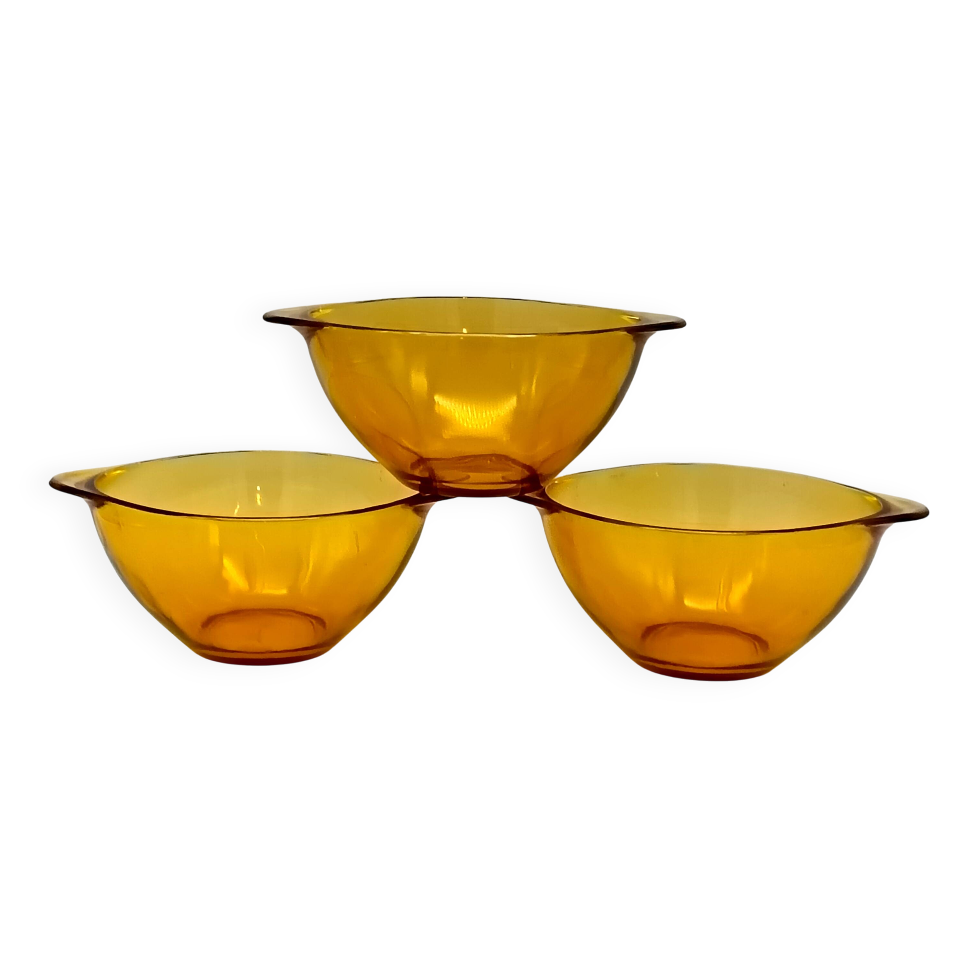 3 large emerald green tempered glass ear bowls VERECO France 1970