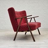 1960s, Danish 2-seater sofa, red furniture fabric, beech wood.