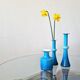 Arrangement of 3 blue glass 'Carnaby' vases by Per Lütken for Holmegaard, Denmark 1960's