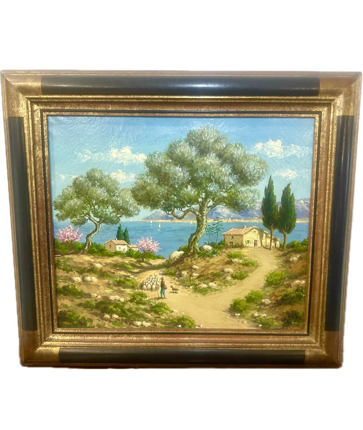 Oil painting on canvas, Mediterranean landscape, 20th century