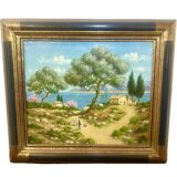 Oil painting on canvas, Mediterranean landscape, 20th century