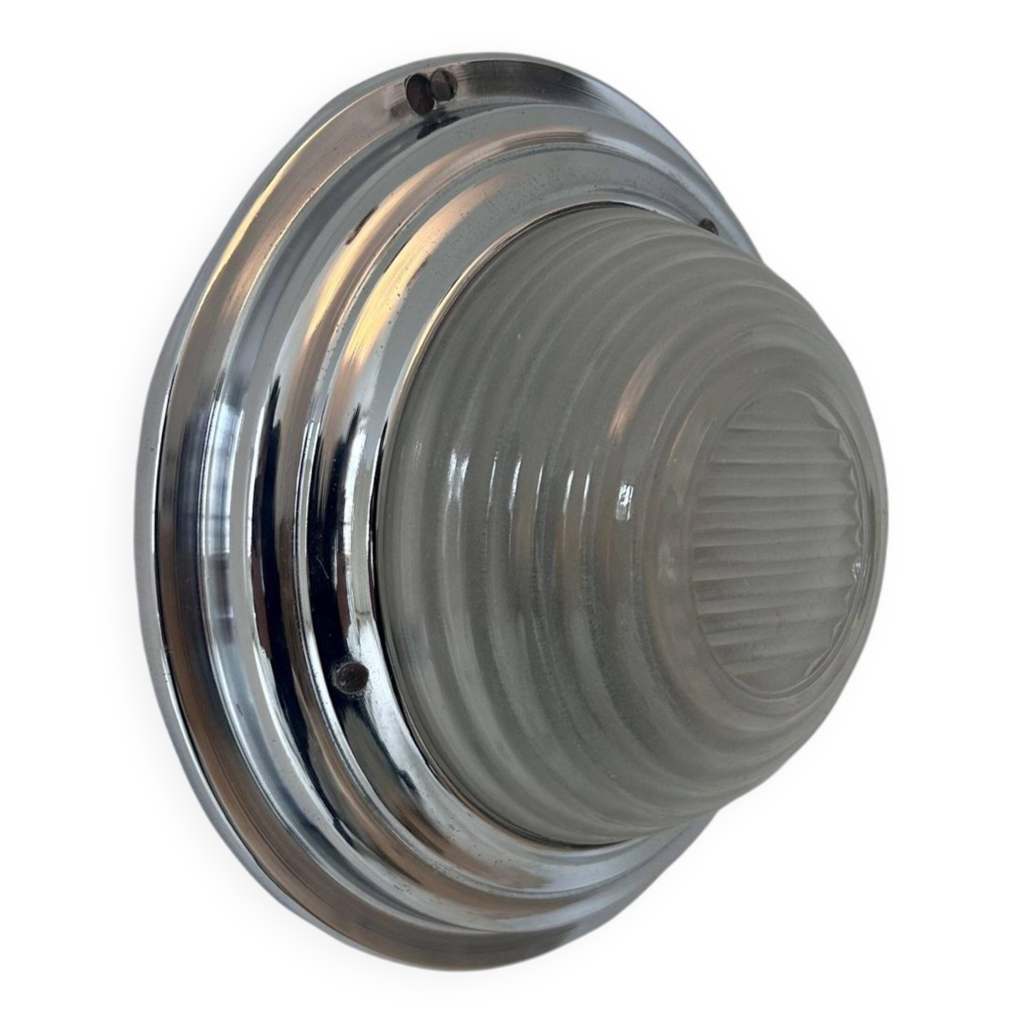 Vintage modernist wall lamp, chrome and sandblasted glass, France 1930