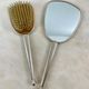 Toiletry set - metal and silk brush and hand mirror England from the 50s