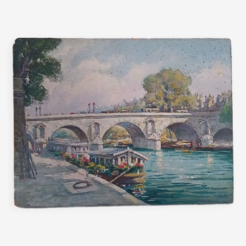 Huile sur carton - 35 x 27 cm - pont à paris 1937 Edouard Leverd (1881-1950)
