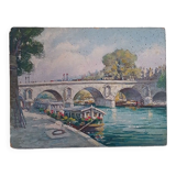 Edouard Leverd (1881-1950) oil on cardboard - 35 x 27 cm - bridge in Paris 1937
