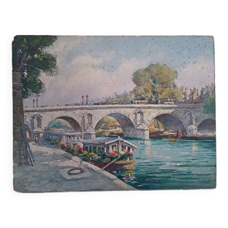 Edouard Leverd (1881-1950) oil on cardboard - 35 x 27 cm - bridge in Paris 1937