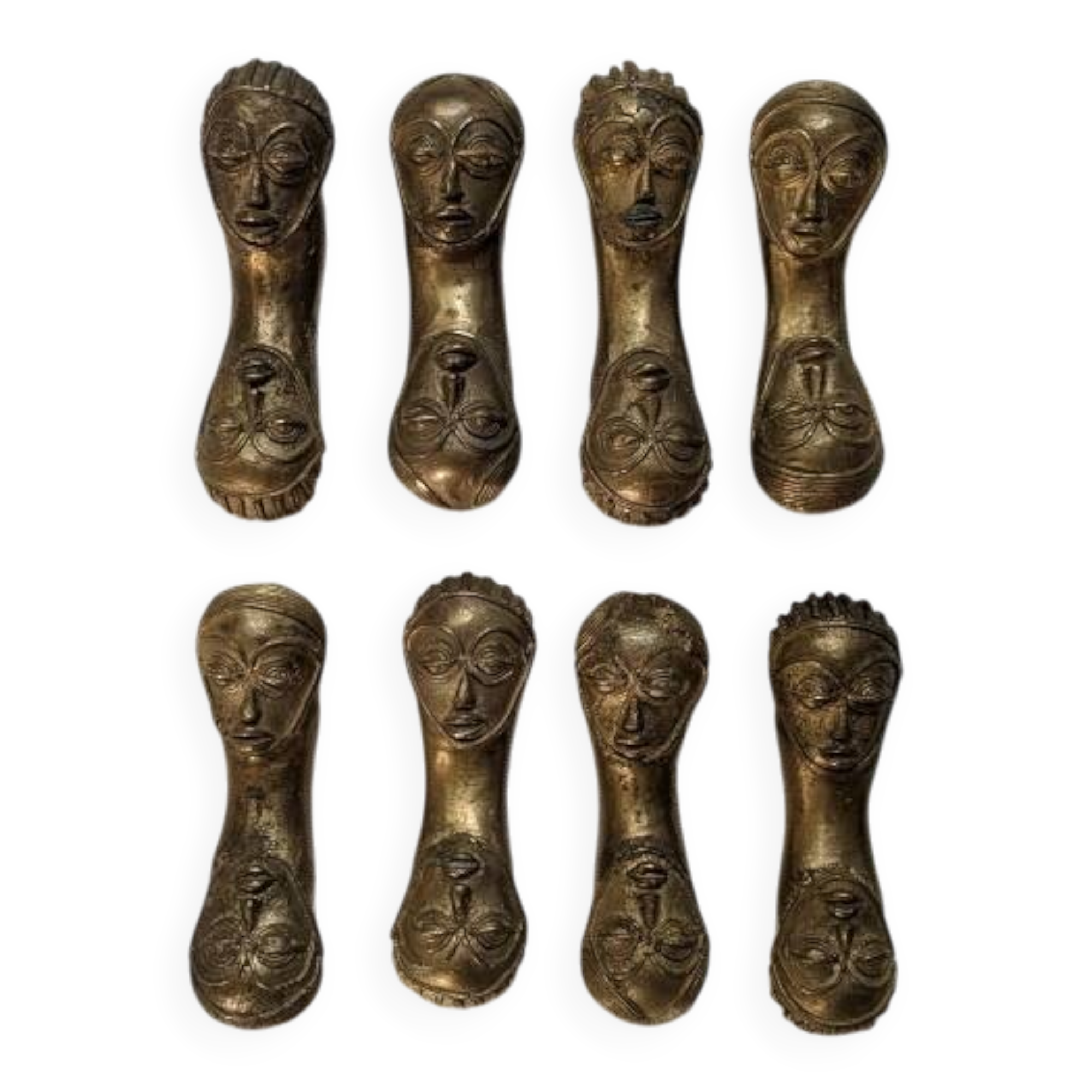 Set of 8 bronze knife holders handcrafted African ethnic tribal art