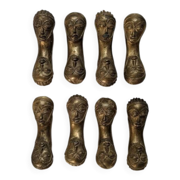 Set of 8 bronze knife holders handcrafted African ethnic tribal art