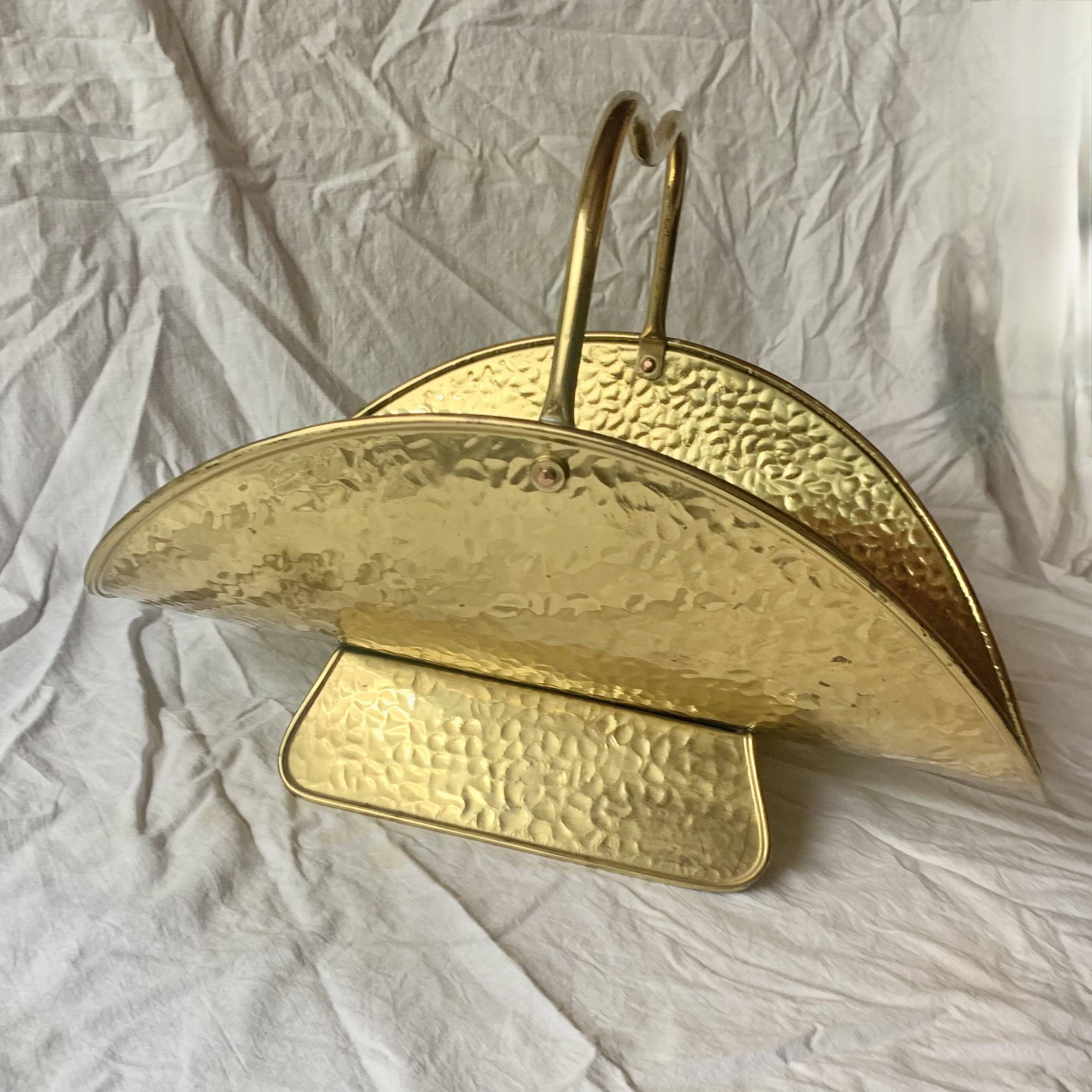 Vintage hammered brass log holder