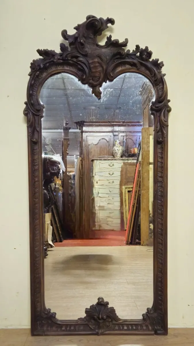 Large antique carved wooden mirror – Louis XV style – late 19th century