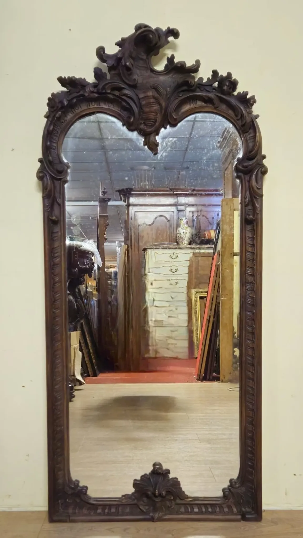 Large antique carved wooden mirror – Louis XV style – late 19th century