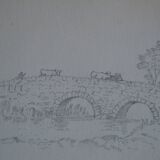 Pencil drawing english countryside circa 1910